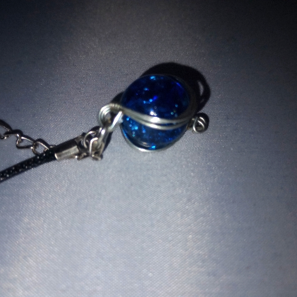 Wire-Wrapped Cracked Blue Marble Pendant